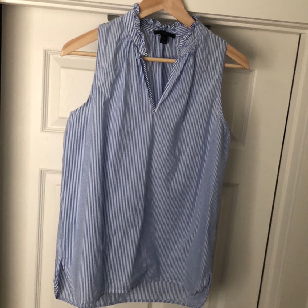 J. Crew Sleeveless V-neck Popover Top in Pinstripe